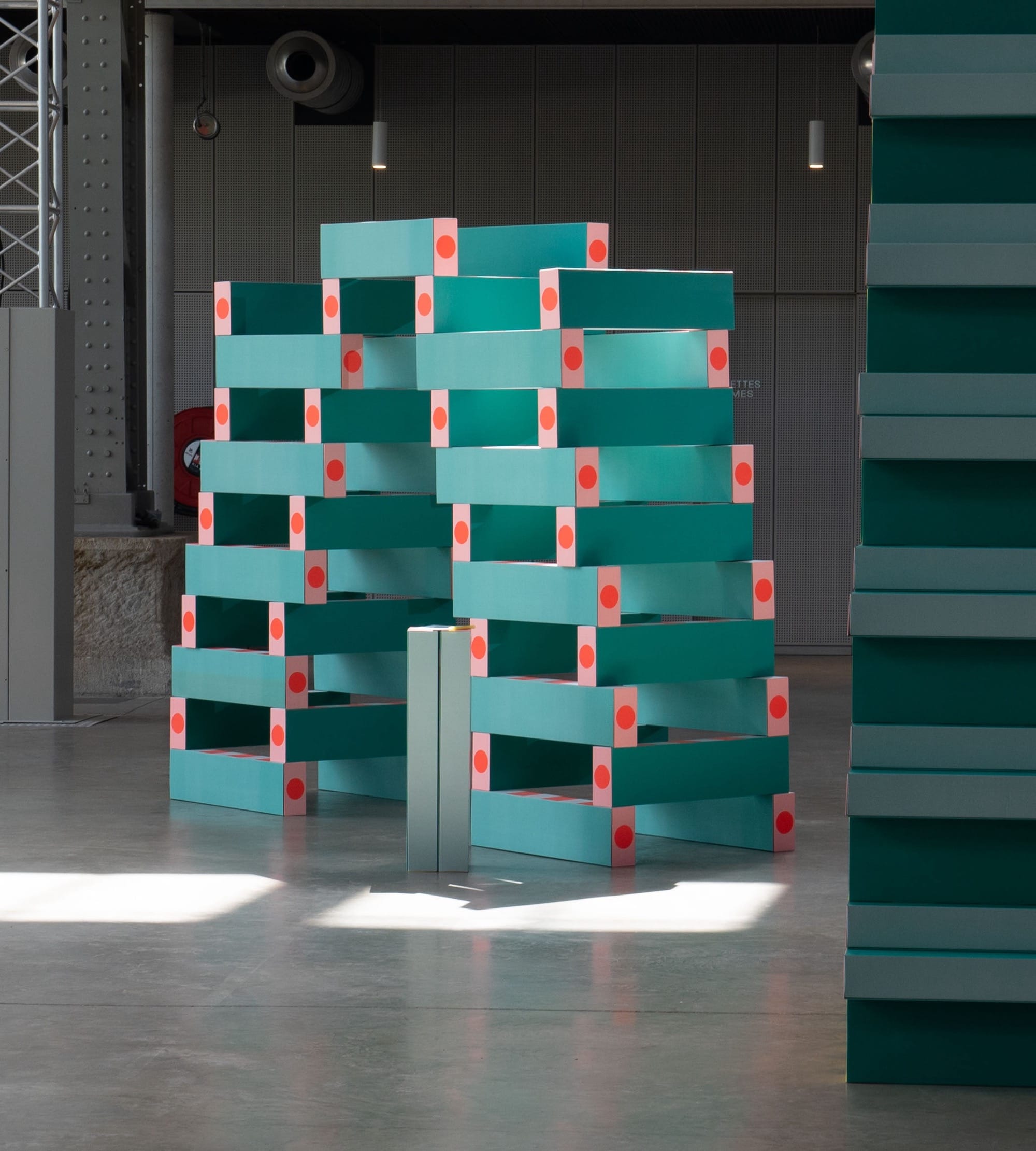 A geometric, colorful sculpture by Pinaffo & Pluvinage.